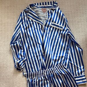 Show Me Your MuMu Blue and White Striped Satin Pajama Set